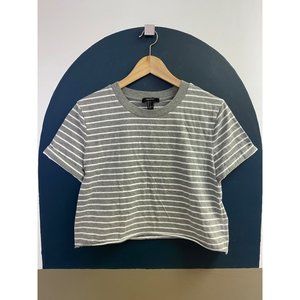 Forever 21 crewneck rolled cuff striped crop top